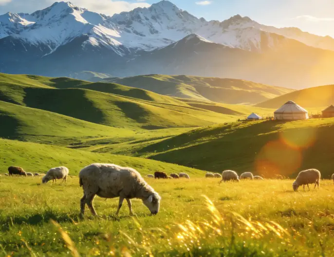 A distant ridgeline of the Tian Shan at dusk