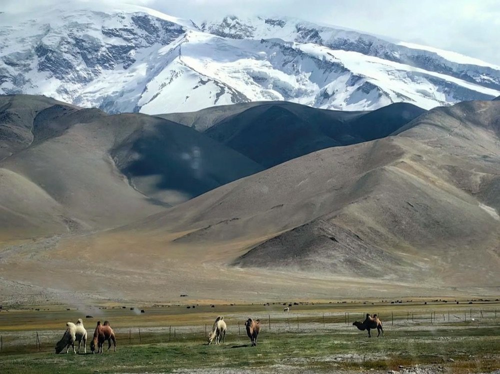 Hashan Daban mountain pass on Duku Highway with snow peaks