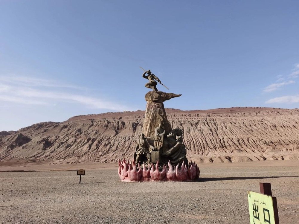 Jiaohe Ancient City sunset view - earthen ruins against Turpan desert sky Turpan Xinjiang