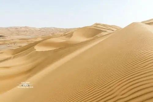 Rolling sand dunes of a Xinjiang desert under a pale sky